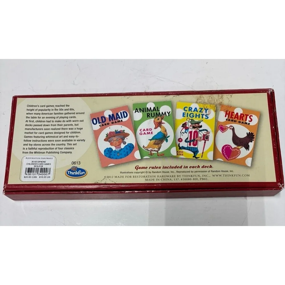 Restoration Hardware 4 Children's Card Games Old Maid Hearts Crazy Eights Rummy